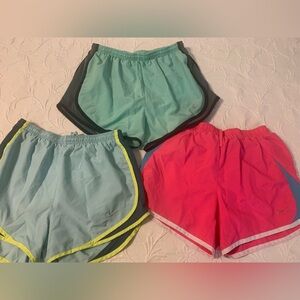 Nike 3 Pair of Women's Athletic Shorts Trio - Mint Green, Light Blue, Pink
